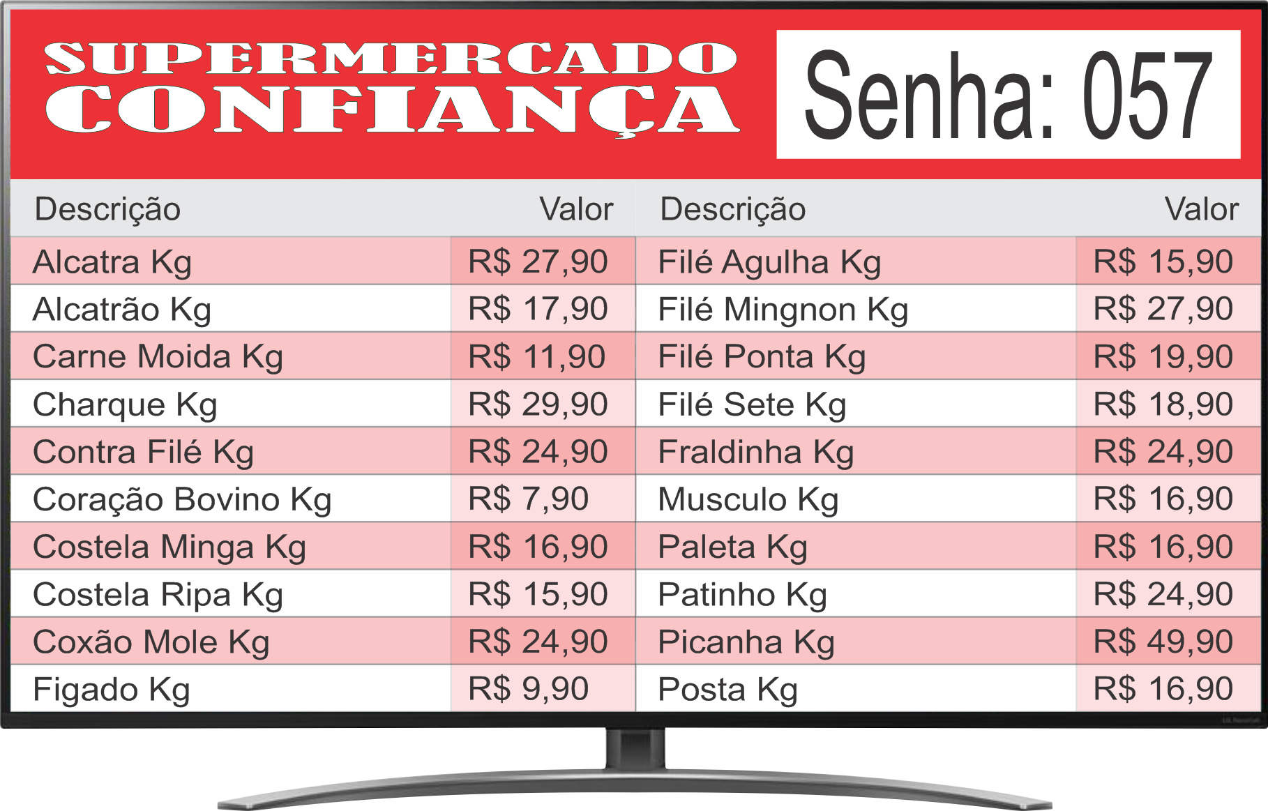 Painel de preços em TV para supermercados